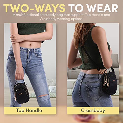 Katloo Pequeña Bolso Teléfono Móvil Mini Bandolera Mujer Bolsos de Mano Nylon Bolsa de Hombro Niñas Ligero para iPhone 11 Pro Max XS MAX SE XR XS X Samsung S20 Ultra S20 S20+ LG Harmony 4 (Negro)