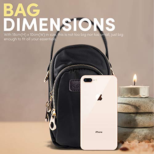 Katloo Pequeña Bolso Teléfono Móvil Mini Bandolera Mujer Bolsos de Mano Nylon Bolsa de Hombro Niñas Ligero para iPhone 11 Pro Max XS MAX SE XR XS X Samsung S20 Ultra S20 S20+ LG Harmony 4 (Negro)
