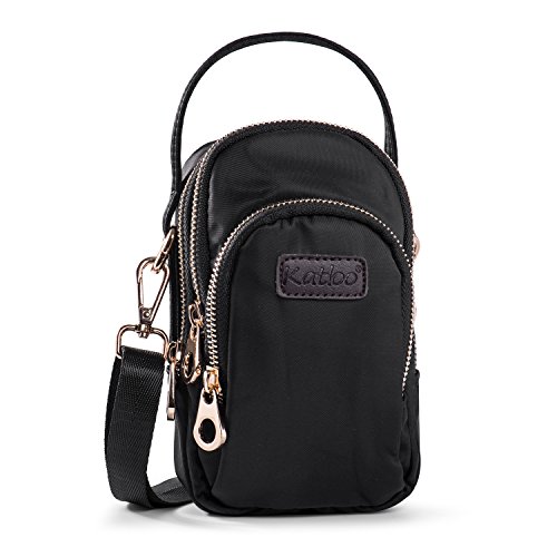 Katloo Pequeña Bolso Teléfono Móvil Mini Bandolera Mujer Bolsos de Mano Nylon Bolsa de Hombro Niñas Ligero para iPhone 11 Pro Max XS MAX SE XR XS X Samsung S20 Ultra S20 S20+ LG Harmony 4 (Negro)