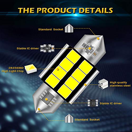 KATUR 1.25 '' 31mm DE3175 DE3021 DE3022 5630 Chipsets de Aluminio CanBus sin Error Festoon Coche Interior Mapa de la Puerta Interior Luces de Techo Xenon Blanco 12V Paquete de 10