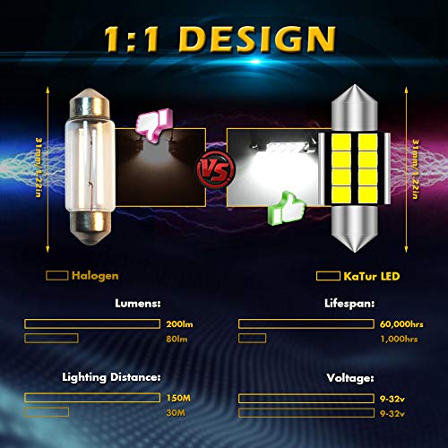 KATUR 1.25 '' 31mm DE3175 DE3021 DE3022 5630 Chipsets de Aluminio CanBus sin Error Festoon Coche Interior Mapa de la Puerta Interior Luces de Techo Xenon Blanco 12V Paquete de 10
