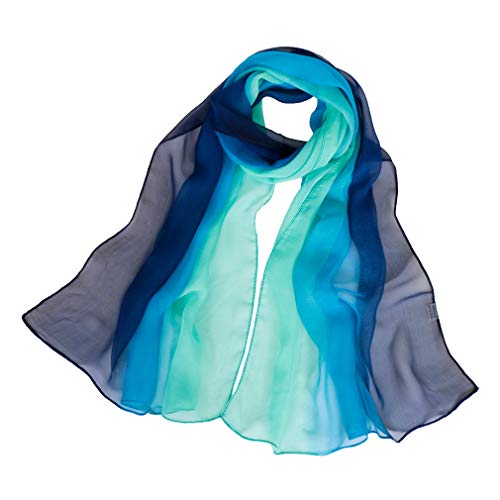 KAVINGKALY Bufandas de seda transparentes de gasa larga Bufanda de colores de sombra para mujeres Chales ligeros y largos (azul marino y verde)