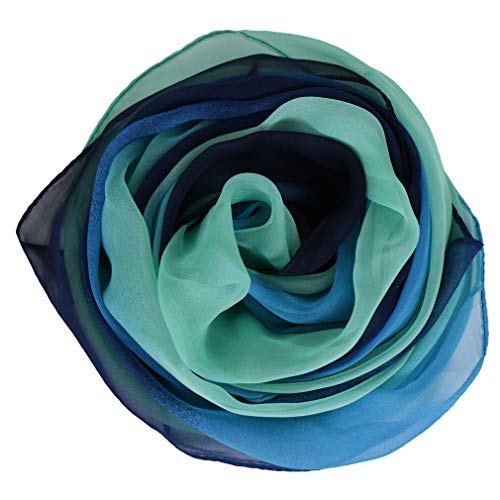 KAVINGKALY Bufandas de seda transparentes de gasa larga Bufanda de colores de sombra para mujeres Chales ligeros y largos (azul marino y verde)