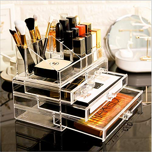 Kensd Embellecer acrílico Organizador cosmético Caja de Almacenamiento multifunción Desmontables Barras de Labios Cuadro Titular Claro Cuadro Titular con 4 cajones Caja de Almacenamiento