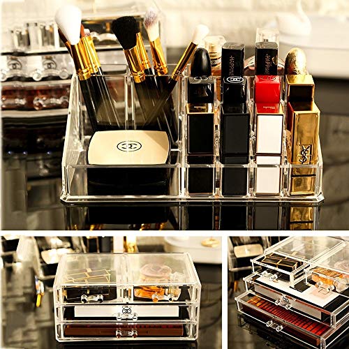 Kensd Embellecer acrílico Organizador cosmético Caja de Almacenamiento multifunción Desmontables Barras de Labios Cuadro Titular Claro Cuadro Titular con 4 cajones Caja de Almacenamiento
