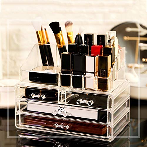 Kensd Embellecer acrílico Organizador cosmético Caja de Almacenamiento multifunción Desmontables Barras de Labios Cuadro Titular Claro Cuadro Titular con 4 cajones Caja de Almacenamiento