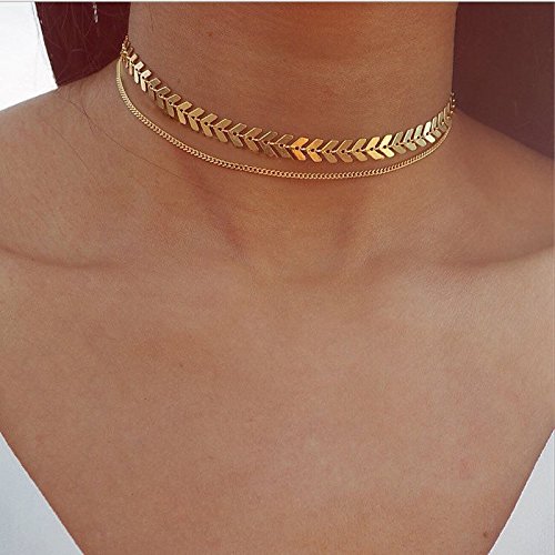 Kercisbeauty - Collar gargantilla con forma de espina de pez, de plata, para mujer y chica, joyería, regalo para ella, regalo de cumpleaños o aniversario
