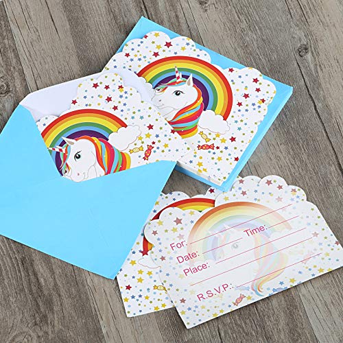 Kesote 24 Tarjetas de Invitación Unicornio Tarjetas de Invitación Cumpleaños Infantil, Bautizo, Boda, con 24 Sobres