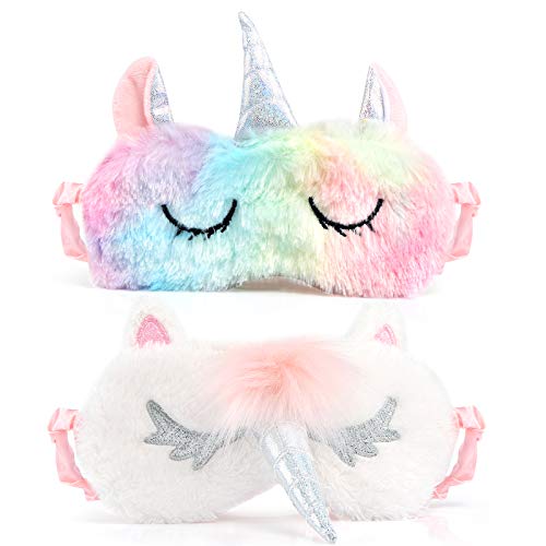 Kesote Máscaras para Dormir en Forma de Unicornio Antifaz para Dormir Unicornio para Viaje Pisolino Adecuado para Mujer, Hombre, Novio y Degradado de Color, Juego de 2