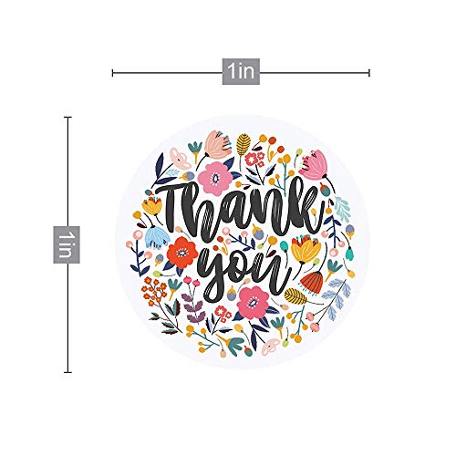 Keweni Thank You Pegatinas, Diseños de Arte Tipo Flor, Etiquetas Redondas, Minoristas en línea, Boutiques, Tiendas para Usar en Bolsas, Cajas y Sobres, 500 Unidades