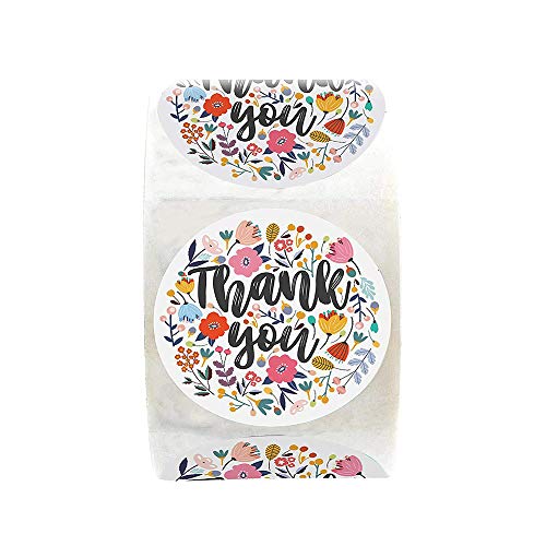 Keweni Thank You Pegatinas, Diseños de Arte Tipo Flor, Etiquetas Redondas, Minoristas en línea, Boutiques, Tiendas para Usar en Bolsas, Cajas y Sobres, 500 Unidades
