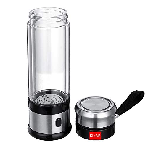 [KIKAR] Botella de vidrio con generador de agua ionizada portátil, 400 ml, antienvejecimiento, antioxidante, fabricante de hidrógeno