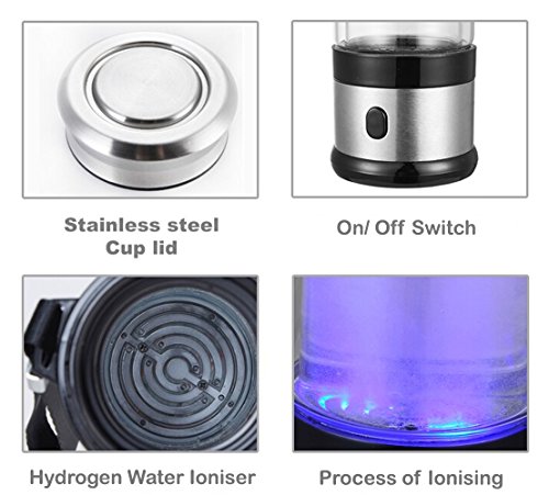 [KIKAR] Botella de vidrio con generador de agua ionizada portátil, 400 ml, antienvejecimiento, antioxidante, fabricante de hidrógeno