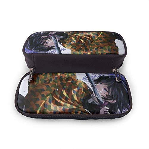 Kimetsu No Yaiba Cubierta de canal de Youtube Cuero Estuche para lápices de alta capacidad Estuche para bolígrafos Bolsa Papelería Bolsas funcionales Cremallera doble Maquillaje Buggy Monedero