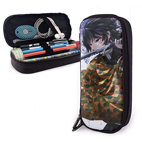 Kimetsu No Yaiba Cubierta de canal de Youtube Cuero Estuche para lápices de alta capacidad Estuche para bolígrafos Bolsa Papelería Bolsas funcionales Cremallera doble Maquillaje Buggy Monedero