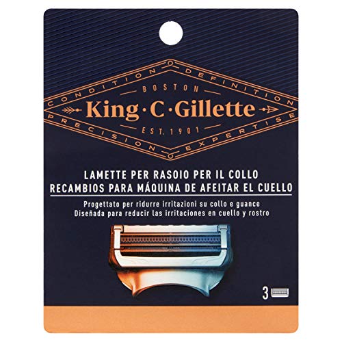 King C Gillette - Recambios Para Máquina De Afeitar El Cuello Para Hombre, Con SkinGuard y Las Mejores Hojas De Acero Inoxidable Con Revestimiento De Platino De Gillette, 3 Recambios