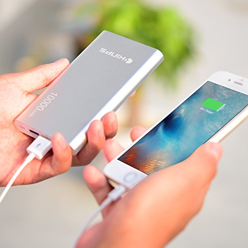 Kinps Power Bank, 10000mAh (Doble Puerto, Total 5V/3.5A) Batería Externa Portátil Carga Ultra Compacto con tecnología Inteligente para iPhone,iPad,Teléfonos móviles,Tablet (Plata)