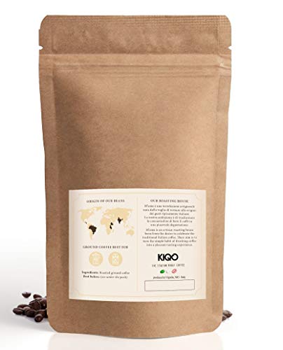 KIQO Aroma 500g Espresso | excelente café tostado premium de Italia | tostado suave en lotes pequeños | relativamente bajo en ácido y digerible | 65% Arábica y 35% Robusta (grano de café, 500g)