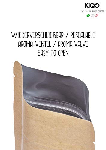 KIQO Aroma 500g Espresso | excelente café tostado premium de Italia | tostado suave en lotes pequeños | relativamente bajo en ácido y digerible | 65% Arábica y 35% Robusta (grano de café, 500g)