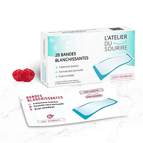 Kit blanqueador dental de frambuesa - Tratamiento de blanqueamiento dental 14 días (24 tiras blanqueadoras dientes + 4 ofertas) - Blanqueador dental profesional L'ATELIER DU SOURIRE