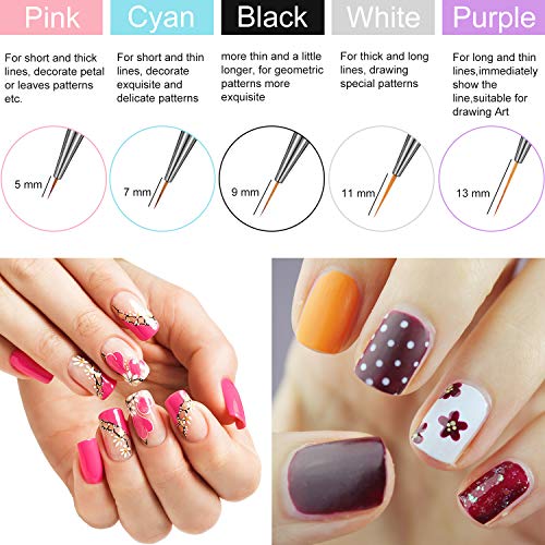 Kit de 10 Piezas de Plumas de Arte de Uñas incluye Cepillos de Línea y Plumas de Pincel de Uñas de Acrílico de Pintura Punteado de Gel (Conjunto de Estilos 1)