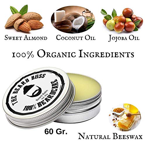 Kit de barba profesional para hombre con aceite natural orgánico, bálsamo de cera natural, cepillo de madera y cerdas de jabalí, peine de madera, tijeras de acero, bigote, caja con bolsa de viaje