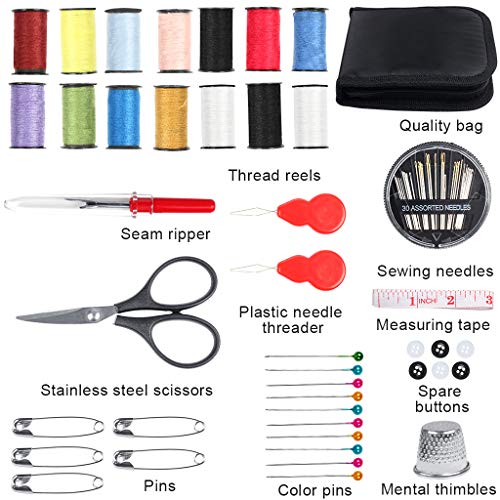 Kit de Costura de 72 Piezas Con Mini Maleta y Accesorios Avanzados de Costura que Incluyen 14 Carretes y 30 Agujas de Coser Adecuados para Principiantes, Viaje en Familia (Negro)