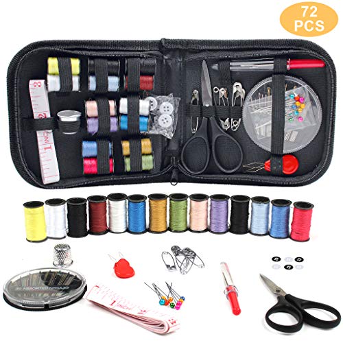 Kit de Costura de 72 Piezas Con Mini Maleta y Accesorios Avanzados de Costura que Incluyen 14 Carretes y 30 Agujas de Coser Adecuados para Principiantes, Viaje en Familia (Negro)