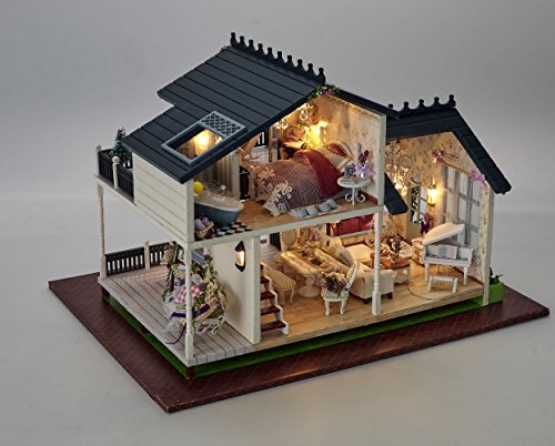 Kit de madera para montaje de casa de muñecas en miniatura, estilo provenzal, con muebles y caja de música con control de voz
