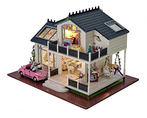 Kit de madera para montaje de casa de muñecas en miniatura, estilo provenzal, con muebles y caja de música con control de voz