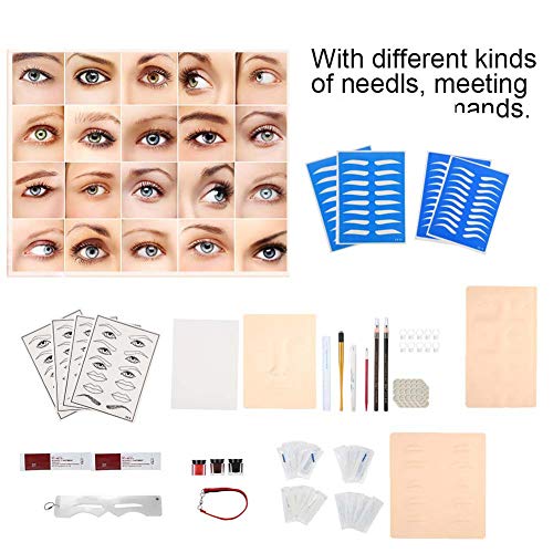 Kit de Microblading, Set completo de tatuaje de cejas practica de maquillaje permanente cejas, delineadores de labios, delineadores de ojos kit de práctica de tatuaje para salón y uso doméstico