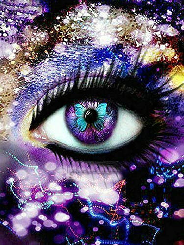 Kit de pintura de diamantes 5D,Ojos morados simples Bordado redondo del punto de cruz del diamante del taladro para los niños de los adultos, para la decoración casera