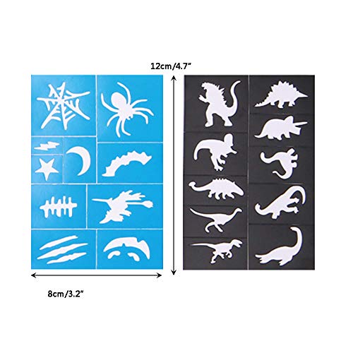 Kit de plantillas de pintura facial y corporal reutilizables, plantillas de tatuaje, purpurina, tatuajes temporales para niños, escuela, espectáculos, cumpleaños, Halloween, Navidad