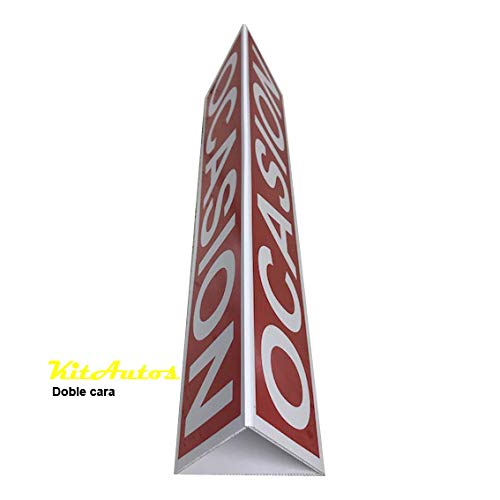 Kitautos.Cartel para Compra Venta,Coche de ocasión.Letrero Triangular Doble rotulo.60x14.