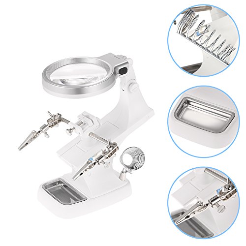KKmoon 3X/4.5X Lupa LED Soldadura con Sostenedor Clip Cocodrilo Clamp Reparación de Soldadura Herramienta de Aumento Múltiples Funciones