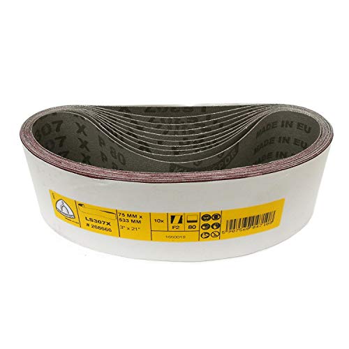 Klingspor LS 307 X/LS 309 X - Bandas de lija (75 x 533 mm, 10 unidades, grano P80)