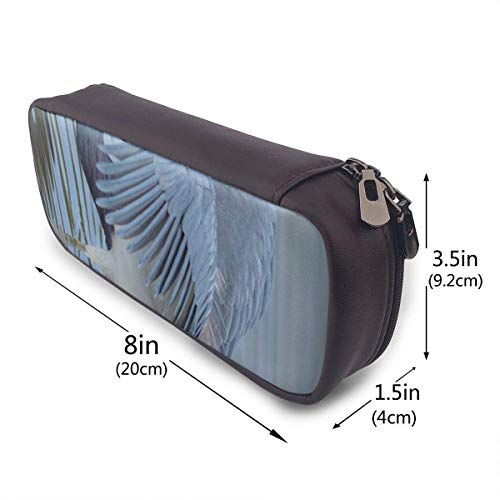 KLKLK Bird Great Blue Heron Estuche de cuero sintético para lápices, estuche para bolígrafos de gran capacidad, organizadores de papelería duraderos para estudiantes con cinturones elásticos de doble