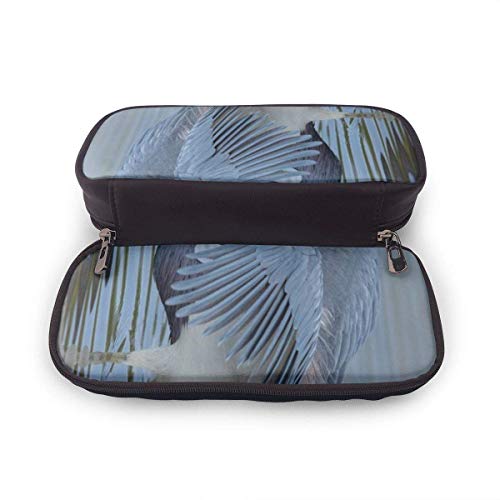 KLKLK Bird Great Blue Heron Estuche de cuero sintético para lápices, estuche para bolígrafos de gran capacidad, organizadores de papelería duraderos para estudiantes con cinturones elásticos de doble