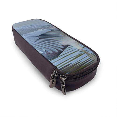 KLKLK Bird Great Blue Heron Estuche de cuero sintético para lápices, estuche para bolígrafos de gran capacidad, organizadores de papelería duraderos para estudiantes con cinturones elásticos de doble
