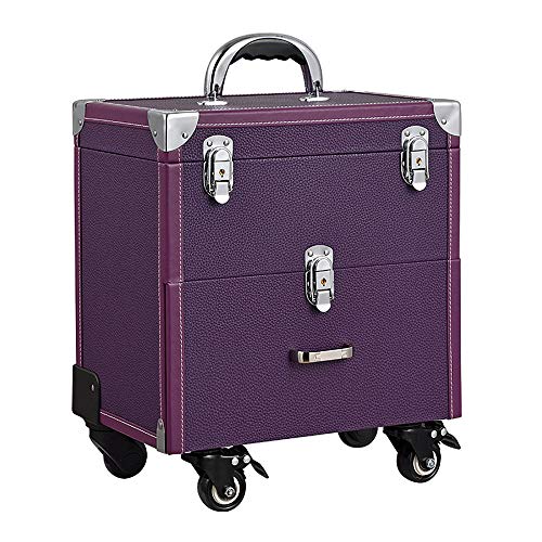 KLMP Estuche Cosmético Maleta Estuche De Belleza Peluquería Multifuncional Profesional Estuche Cosmético Tipo Carro con Cuatro Ruedas Giratorias,Purple