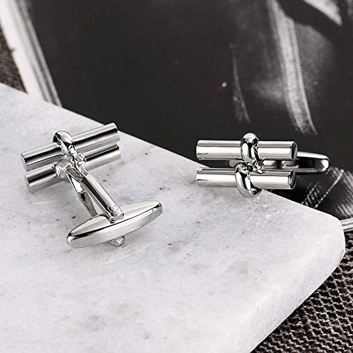 KNSAM - Gemelos Hombre Acero inoxidable Barra de dos cilindros Plata letra para el regalo de boda del negocio Para los hombres