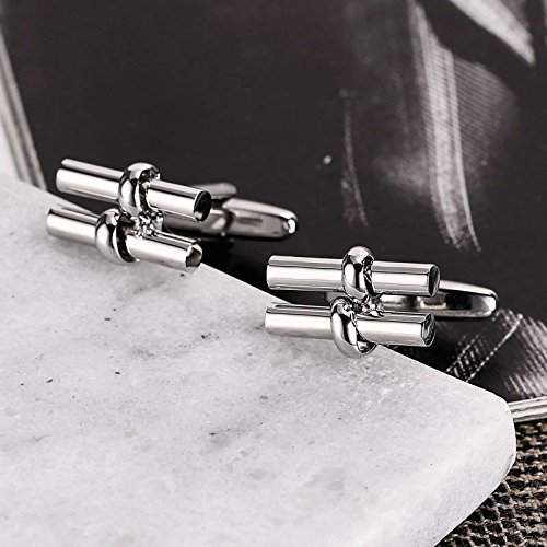 KNSAM - Gemelos Hombre Acero inoxidable Barra de dos cilindros Plata letra para el regalo de boda del negocio Para los hombres