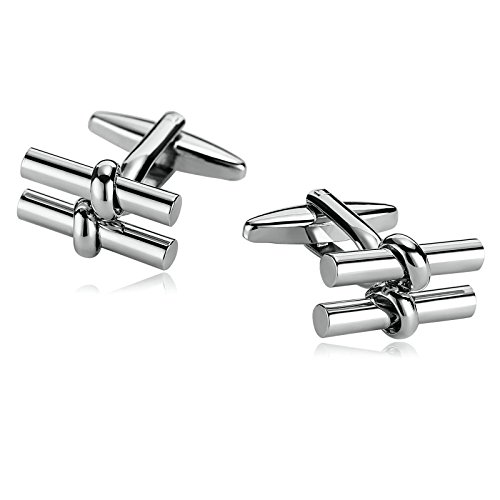 KNSAM - Gemelos Hombre Acero inoxidable Barra de dos cilindros Plata letra para el regalo de boda del negocio Para los hombres