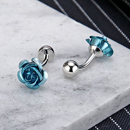 KNSAM - Gemelos Hombre Acero inoxidable Rosas flores Azul letra para el regalo de boda del negocio Para los hombres