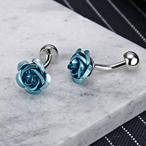 KNSAM - Gemelos Hombre Acero inoxidable Rosas flores Azul letra para el regalo de boda del negocio Para los hombres