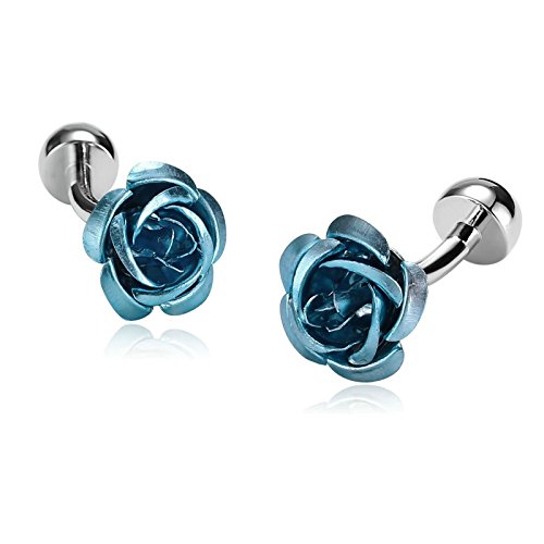 KNSAM - Gemelos Hombre Acero inoxidable Rosas flores Azul letra para el regalo de boda del negocio Para los hombres