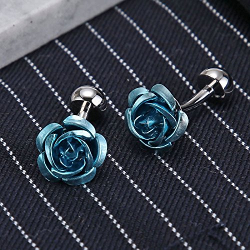 KNSAM - Gemelos Hombre Acero inoxidable Rosas flores Azul letra para el regalo de boda del negocio Para los hombres