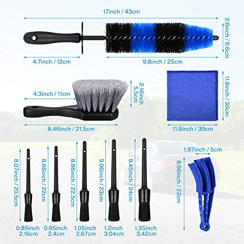 Kohree 9 Piezas Kit Limpieza Coche Herramientas de Lavado de Auto Car Detailing Pincel Limpieza Coche Auto Car Detailing Brush Set Interior y Exterior de Coche, Motor, Emblemas, Ventilación de Aire
