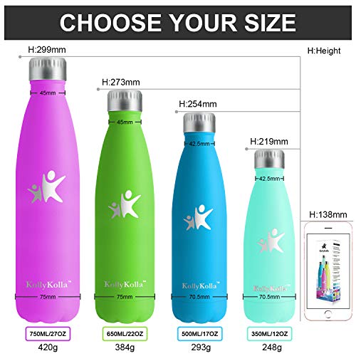 KollyKolla Botella de Agua Acero Inoxidable, Termo Sin BPA Ecológica, Botellas Termica Reutilizable Frascos Térmicos para Niños & Adultos, Deporte, Oficina, Yoga, Ciclismo, (750ml Púrpura Oscuro)