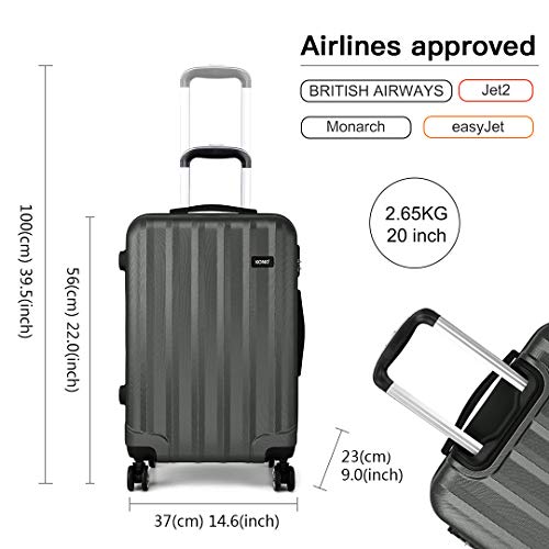 Kono Maleta de Cabina de ABS de 20 Pulgadas con Esculpido en Forma Vertical,4 Ruedas (39L,Gris)